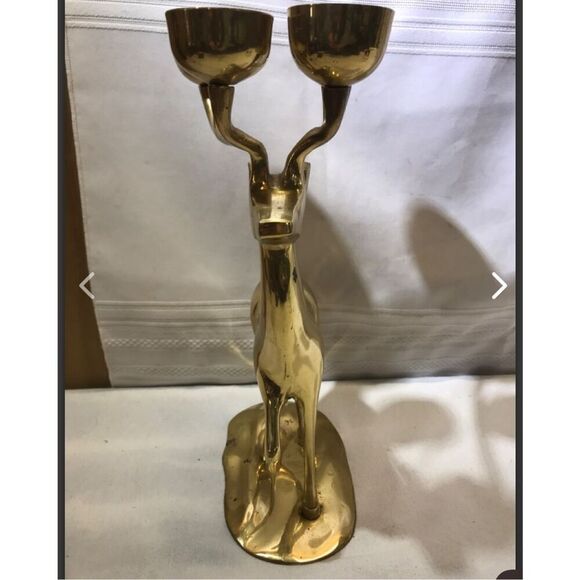 vintage Solid Brass elk reindeer Deer Candle Holder MCM christman hoilday decor - Picture 4 of 5